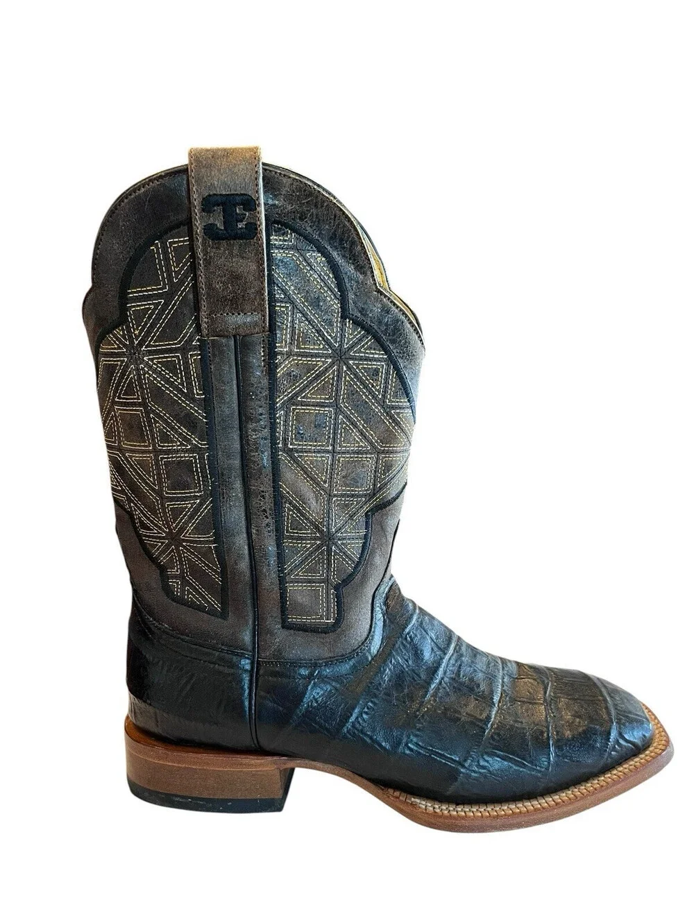 Cinch Edge Boots Western Mens Sz 10.5 EE Black Brown Caiman Print SMITTY